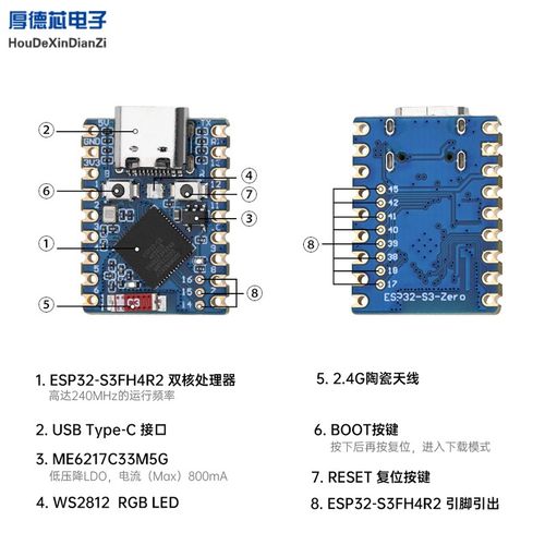SP32-S3WiFi蓝牙迷你开发板模块双核处理器ESP32-S3物联网扩展板