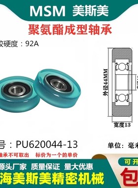美斯美包胶轴承透明蓝聚氨酯滑轮92A静音耐磨滚轮MSM-PU620044-13