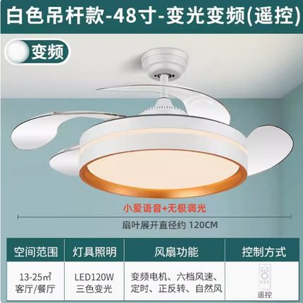 OP殴普吊扇灯客厅餐厅卧室简约现代led隐形变频静音一体风扇吊灯