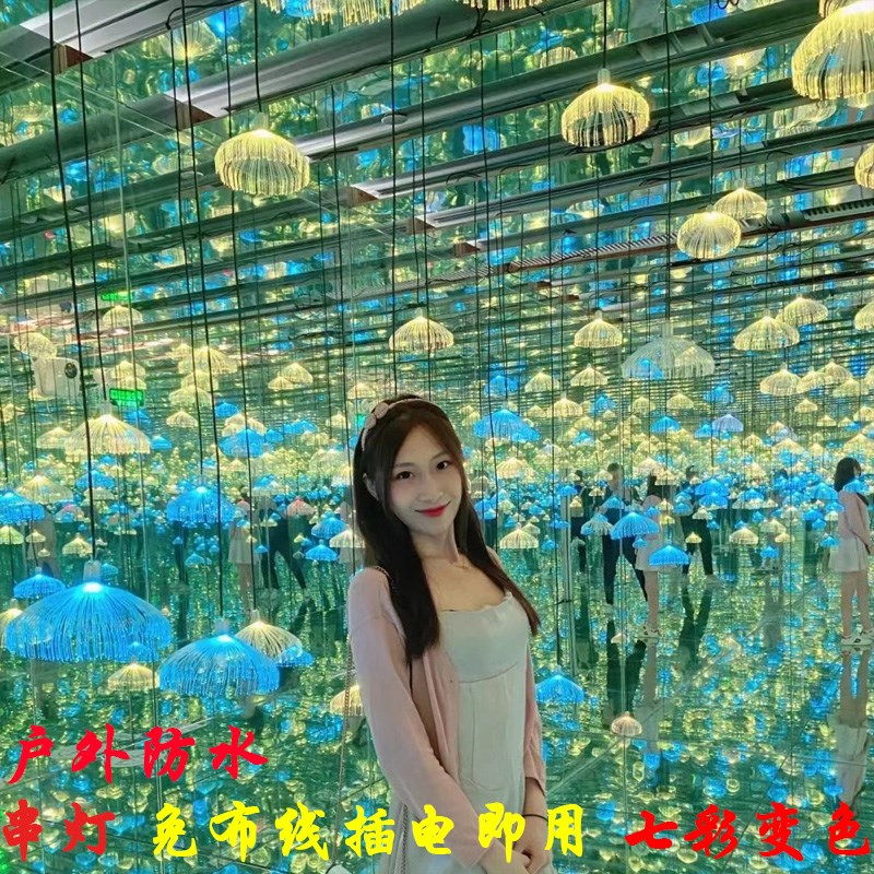 光纤水母灯七彩灯户外防水串灯满天星节日装饰灯商场婚庆装扮挂灯