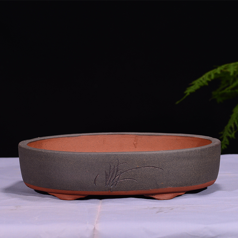 宜兴精品紫砂花盆榕树椭圆盆景盆吸水石盆假山盆老桩丛林组合盆景