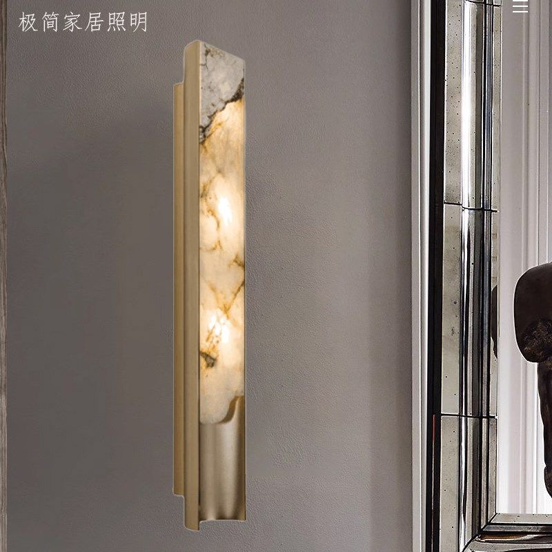 新款后现代客厅背景墙云石壁灯意式卧室床头酒店设计师新中式壁灯