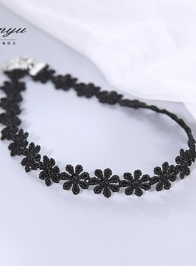 不掉色 黑色性感蕾丝花朵项链女日系短款锁骨链修饰脖子饰品颈带