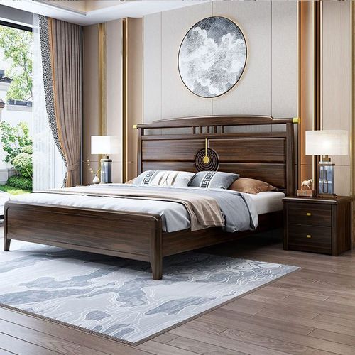 乌金木实木床新中式轻奢卧室1.8米双人床软靠包轻奢床高箱储物床