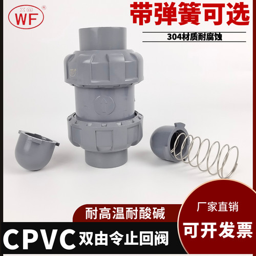 cpvc双由令止回阀pvc-c双活接单向阀带弹簧塑料化工管道逆止阀WF