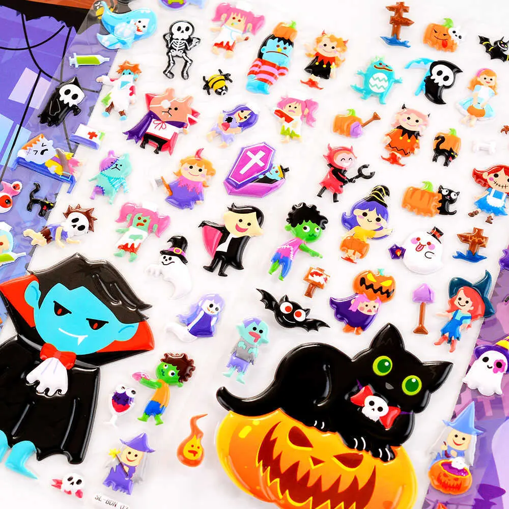 少儿万圣节贴纸南瓜女巫狼人3d立体泡泡贴幼儿宝宝礼物装饰粘贴画