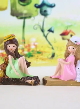 创意汽车装饰女孩姑娘树脂工艺摆件蛋糕烘培生日派对甜点插牌配饰