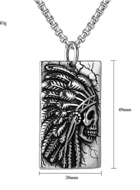 p0336-01 饰品 欧美复古朋克印第安人男士钛钢吊牌项链