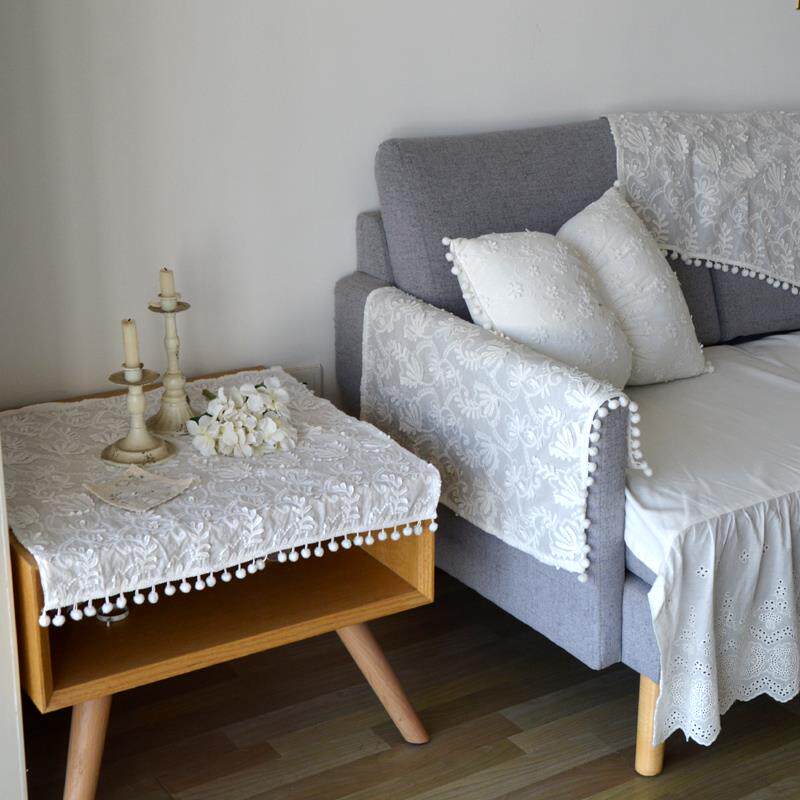 欧式清新白色蕾丝刺绣纯棉防尘沙发盖巾盖布靠背巾扶手巾布艺定制
