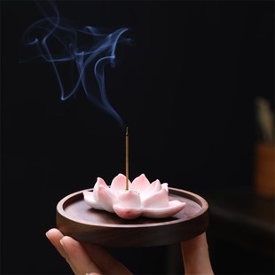陶瓷莲花线香插家用檀香线香炉室内书房点香器净化空气茶道香薰炉