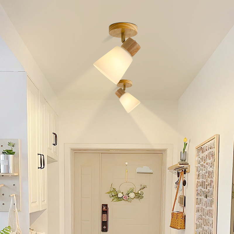 木艺射灯北欧原木色过道走廊天花板灯全光谱护眼明装家用背景墙灯