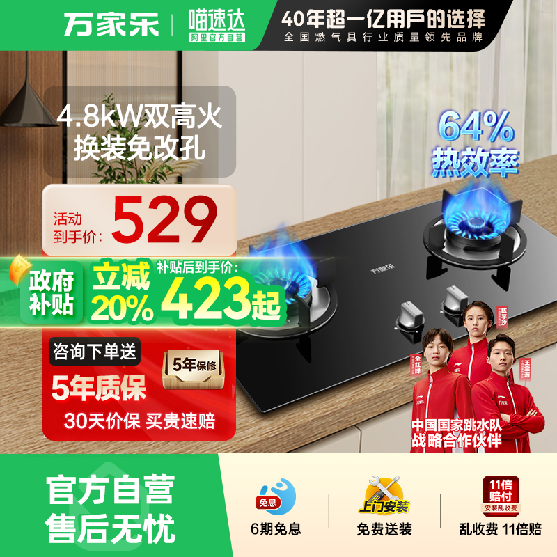 [政府补贴20%]万家乐Y1R2燃气灶厨房家用天然煤气炉灶双灶猛火07