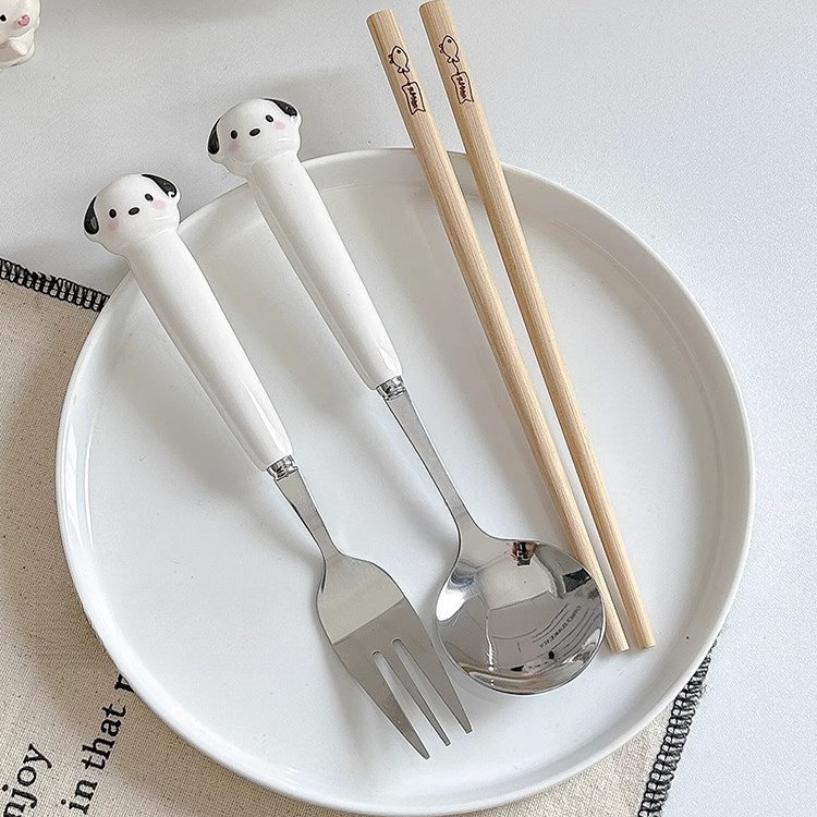 可爱小狗餐具便携筷子勺子套装一人用学生不锈钢叉子三件套收纳盒,餐饮具,叉/勺/筷套装,淘宝优惠券,粉丝福利购,淘宝优惠卷