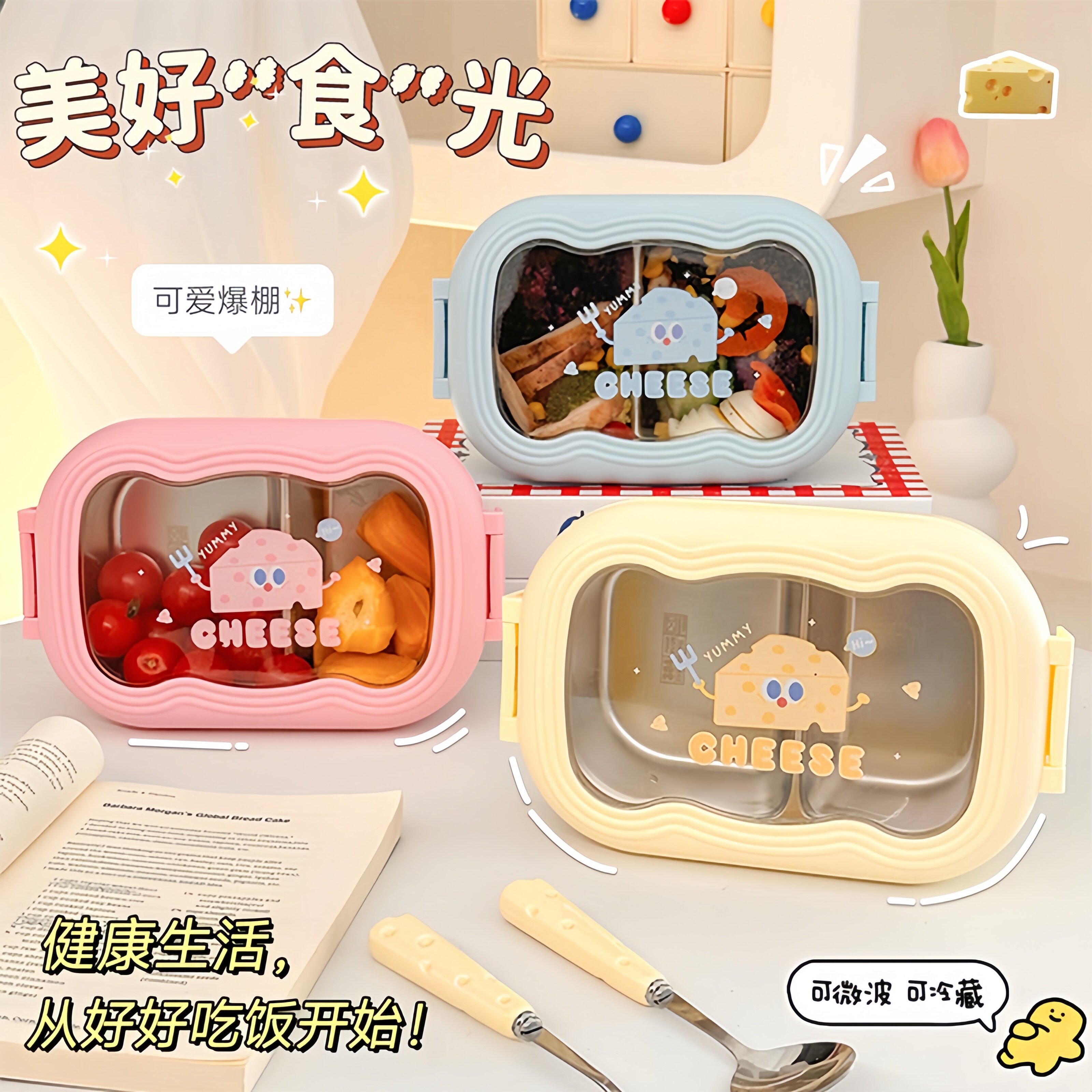 可爱奶酪304不锈钢饭盒