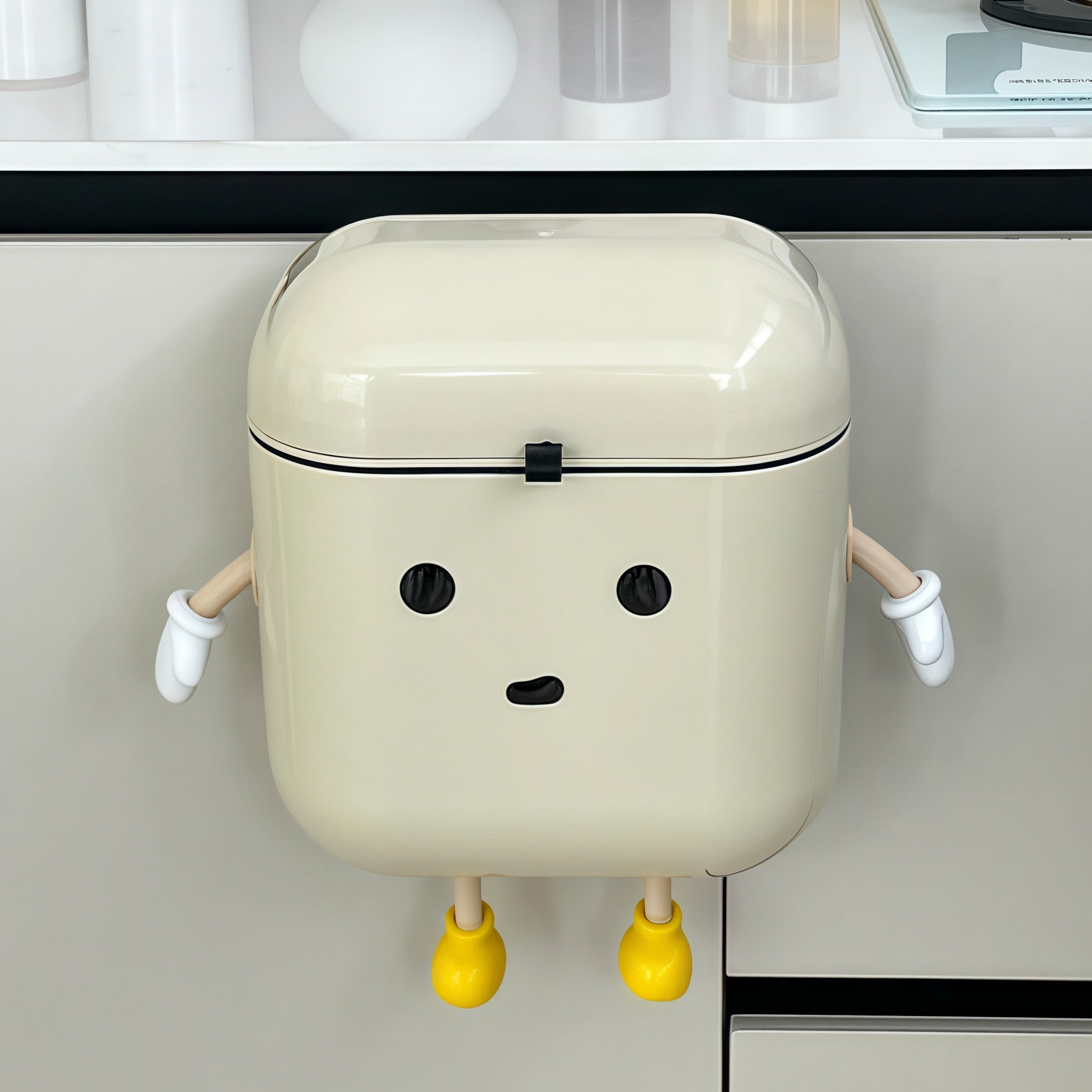 壁挂免打孔垃圾桶家用高级感大容量可爱风厨房卫生间窄缝带盖防水