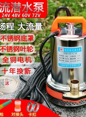 直流潜水泵电动车12V24V48V60V伏一寸高扬程抽水机电瓶浇菜水井泵