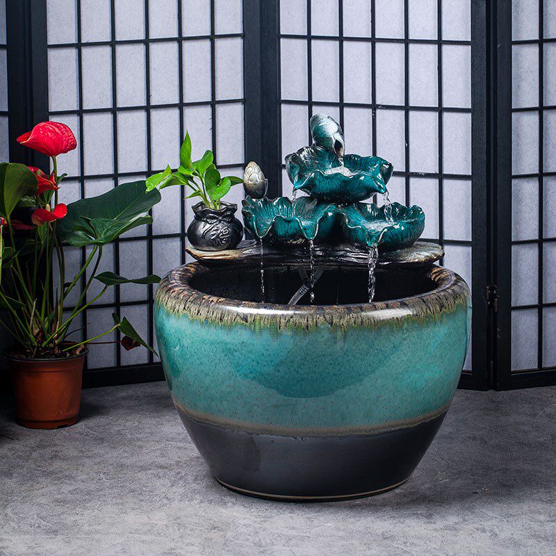 景德镇陶瓷金鱼缸客厅阳台办公室循环流水喷泉水缸庭院大型养鱼盆