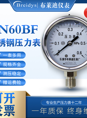 压力表YN60BF全不锈钢耐震压力表液压气压水压304材质耐腐耐高温