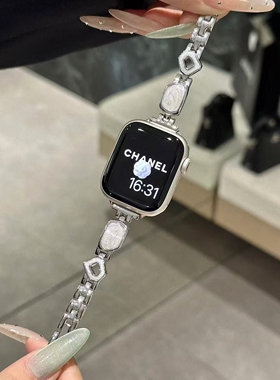 Getyrbd银白鎏金细闪表带Apple Watch金属适用苹果表带78910