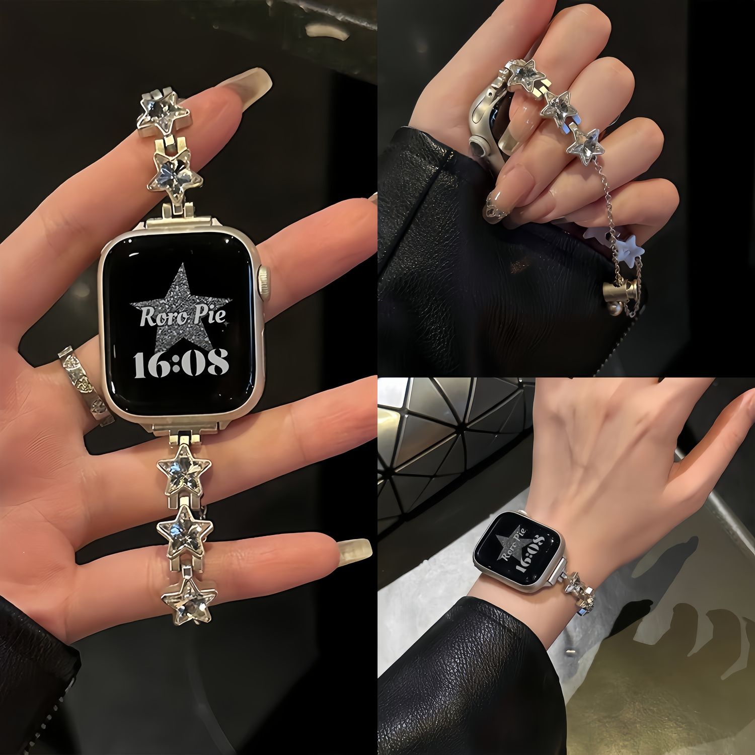 适用小米手环10/9pro金属星星闪钻链表带华为fit4/vivo/OPPO/苹果