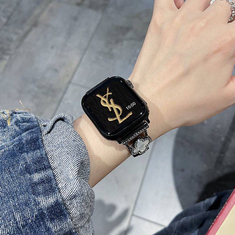 适用iwatchs9表带夏天四叶草金属链条苹果手表s8s7s6s5s4腕带女生