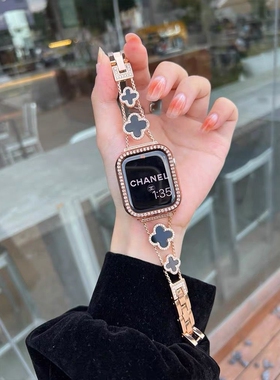 适用苹果手表S9表带不锈钢iwatch8四叶草细钻金属applewatch567SE