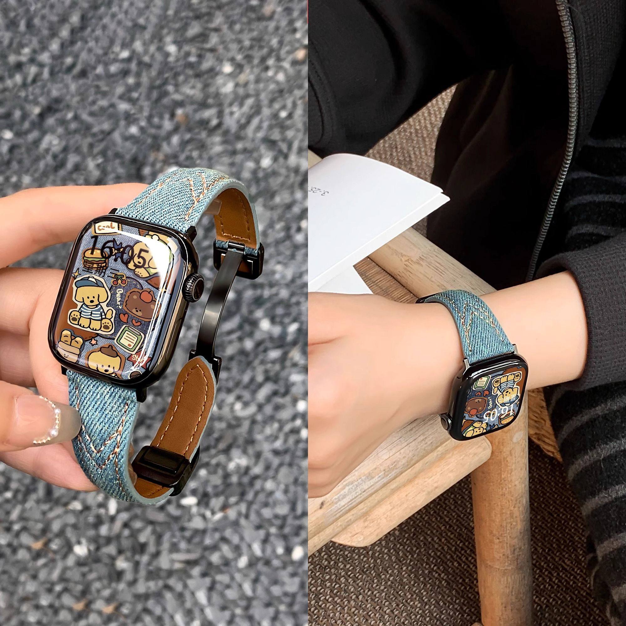 适用苹果手表iwatchs11表带牛仔磁吸扣Applewatch10/9/8复古腕带,手表,配件,淘宝优惠券,粉丝福利购,淘宝优惠卷