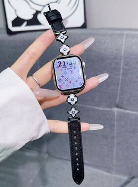 苹果S10iWatch3456表带适用金感滴胶老花拼皮AppleWatch789新品