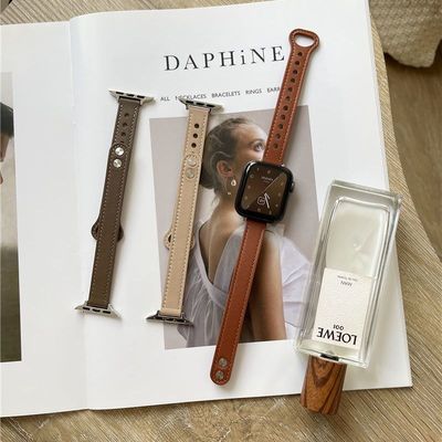 适用苹果s11手表带s10华强北真皮质Appleiwatch789小蛮腰个性休闲