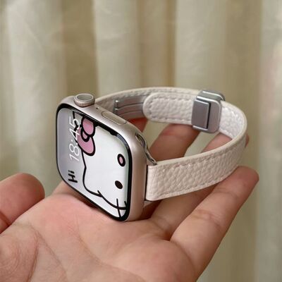 适用苹果Appleiwatchs11荔枝纹百搭手表带s10987se高颜值磁吸腕带
