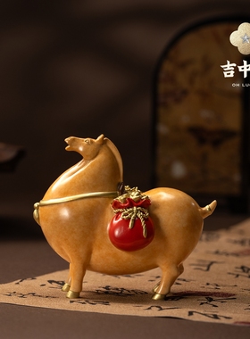 吉中吉·铜《马上有钱》2026马年送礼桌面摆件客厅置物架装饰品