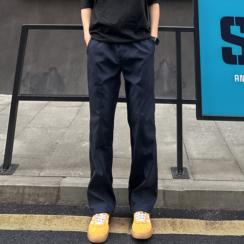 QUALCOMM藏青色基础斜切休闲裤男秋冬美式直筒裤子运动速干工装裤