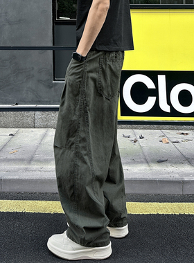 qualcomm秋季新款拼接伞兵工装裤男士美式百搭宽松直筒休闲长裤子