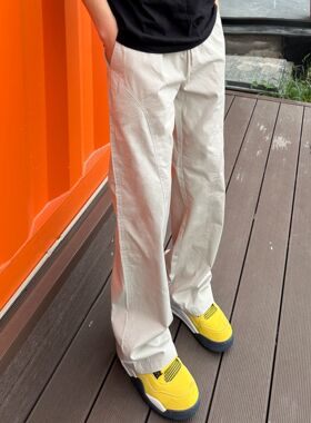 QUALCOMM秋冬百搭黑色休闲裤男美式斜切显瘦显高cleanfit微喇长裤