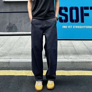 QUALCOMM秋季新款不褪色水洗弯刀牛仔裤男美式丹尼蓝宽松直筒长裤