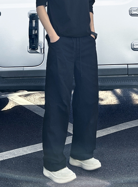 QUALCOMM黑色cleanfit弯刀裤子男款秋冬小众宽松阔腿休闲工装长裤