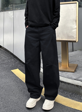 QUALCOMM秋冬新款解构运动工装裤男黑色简约加厚保暖宽松休闲裤子