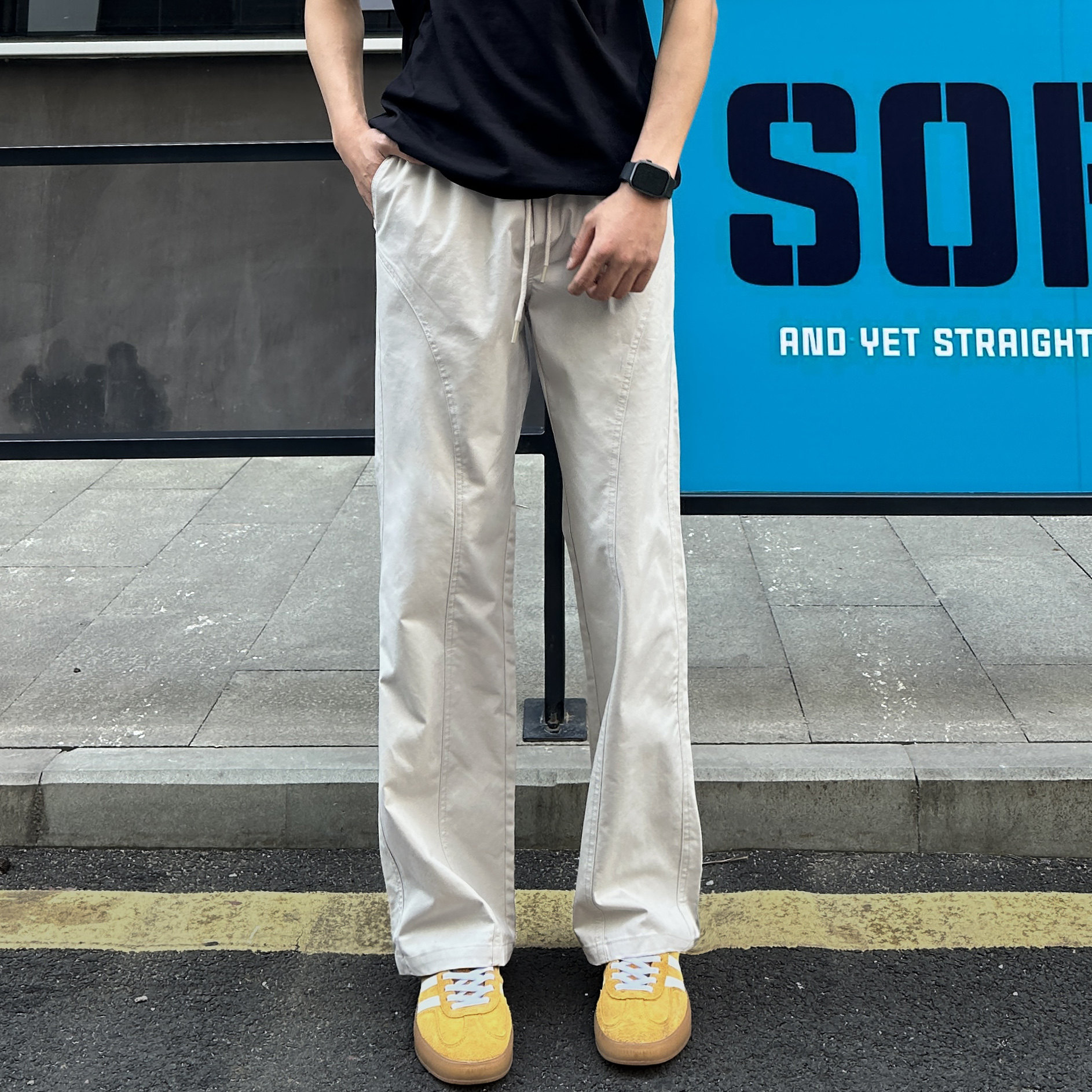 黑色斜切秋冬新款男款裤子