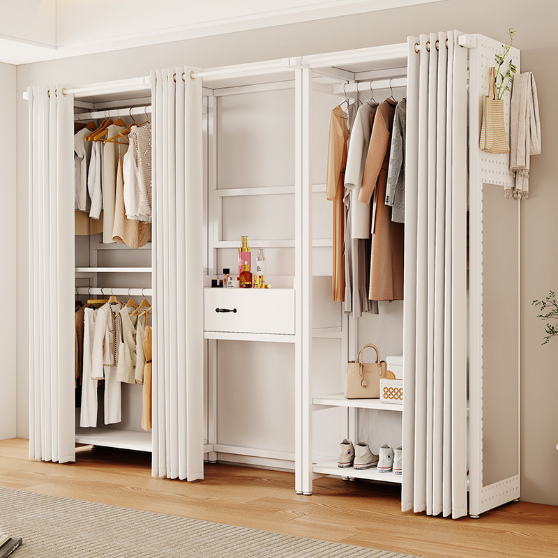 ll洞洞板衣柜自制开放式衣柜家用卧室实木钢架转角衣帽间架子组装