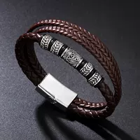 A men's retro leather rope bracelet with a unique Viking totem punk fortune bead woven leather black jewelry for your boyfriend thumbnail 6