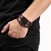 Retro wolf-head leather bracelet for men, multi-layer woven leather wristband, Vikings style jewelry, Wolf totem as a gift for your boyfriend thumbnail 5