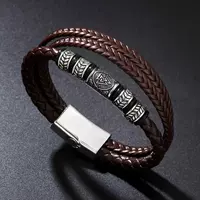 A men's retro leather rope bracelet with a unique Viking totem punk fortune bead woven leather black jewelry for your boyfriend thumbnail 2