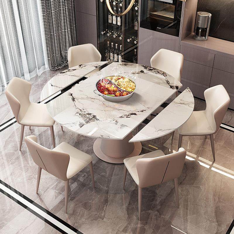 轻奢岩板旋转餐桌现代简约可伸缩内嵌转盘方圆两用小户型家用圆桌,住宅家具,岩板餐桌,淘宝优惠券,粉丝福利购,淘宝优惠卷