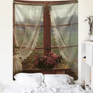 法式假窗户ins风装饰布床头墙面小众挂布窗外风景房间布置背景布