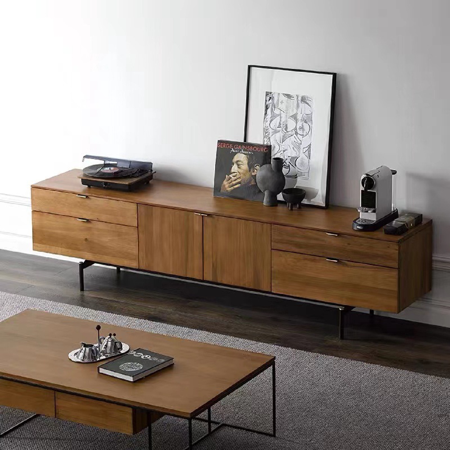 长禾北欧中古实木茶几电视柜组合覆古简约感小户型地柜客厅设计师