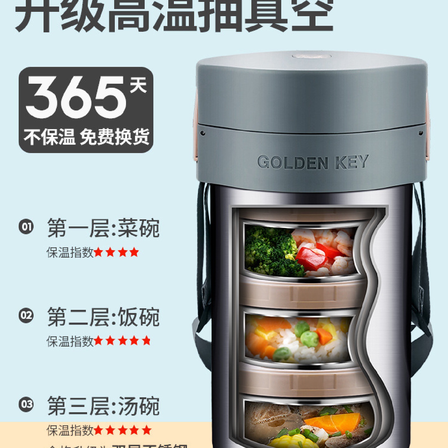 GZ6M超长保温饭盒桶家用上班族不锈钢24小时多层便携大容量饭桶