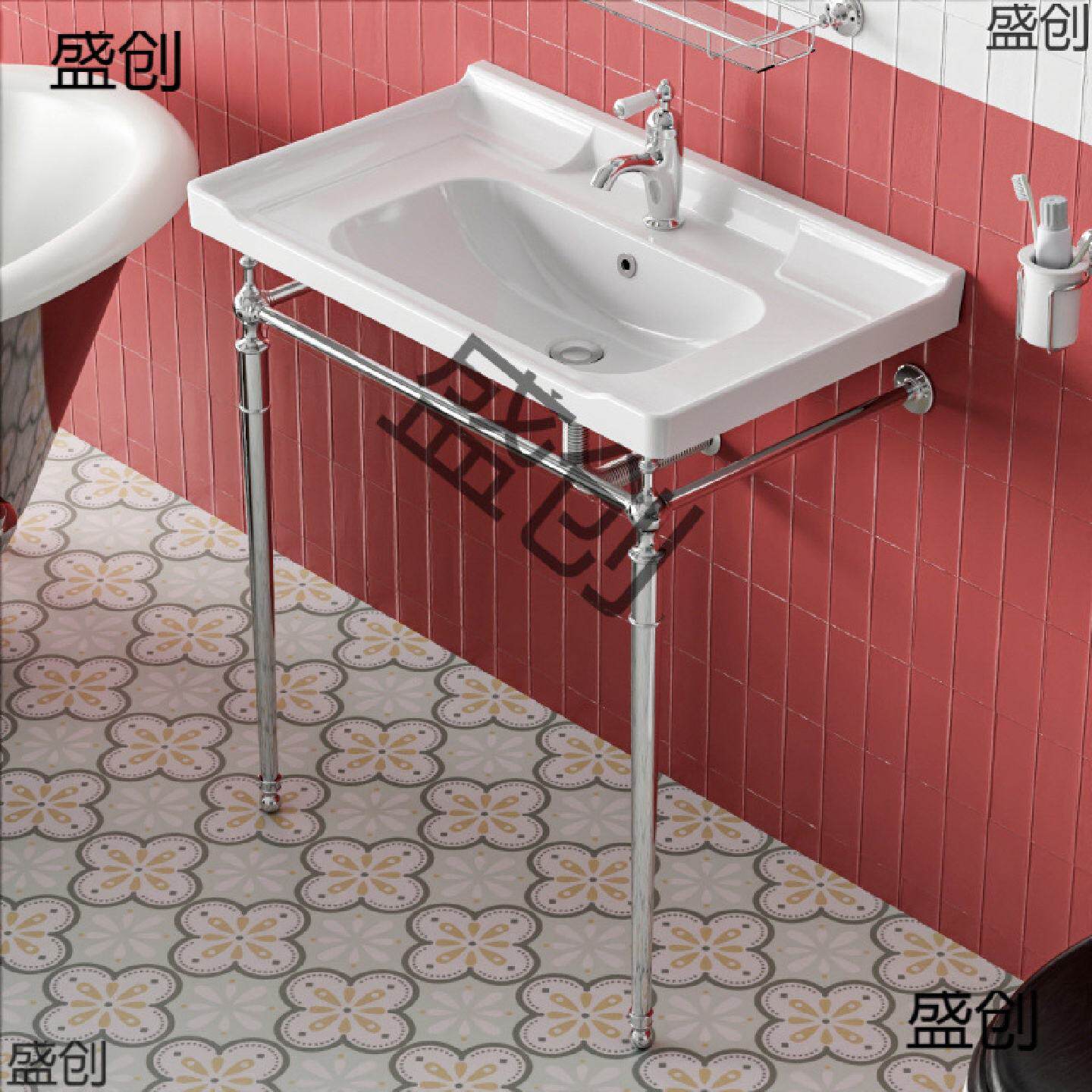 美景卫浴复古简约铜支架洗脸盆金色落地式洗手盆浴室柜陶瓷一体盆