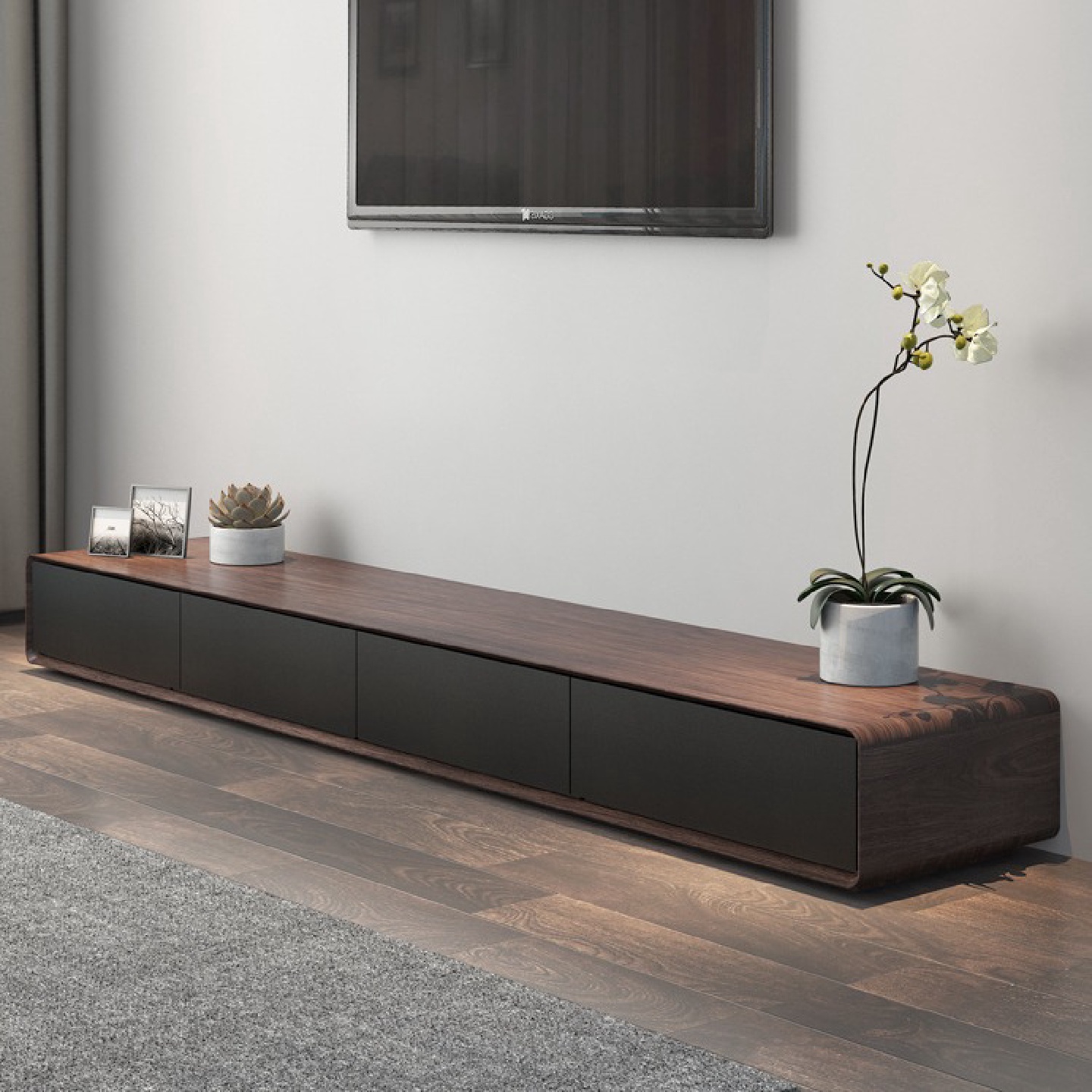 北欧电视柜茶几组合黑胡桃色电视机柜现代简约大小户型客厅地柜