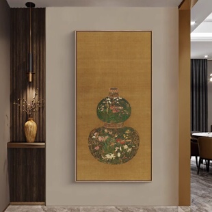 葫芦花瓶法式 中古客厅书房玄关壁画中 复古中国风玄关装 饰画新中式