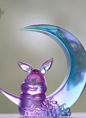 琉璃生肖兔子蟾宫折桂创意摆件居家客厅摆放装饰乔迁开业新年礼品